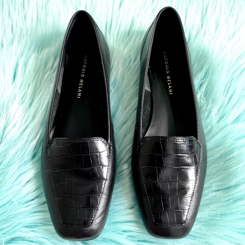 Antonio Melani 90s Black Soft LEATHER Black Crocodile Print Loafers Women’s 8 - Picture 2 of 13